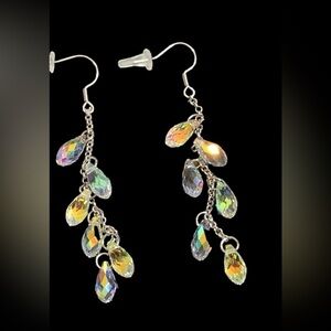 Crystal Teardrop Dangle Earrings - Iridescent & Lightweight. NWT